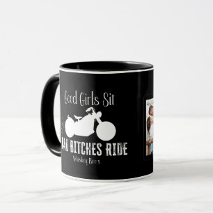 Caneca Boas Meninas Sentadas, em preto, Correndo com cane