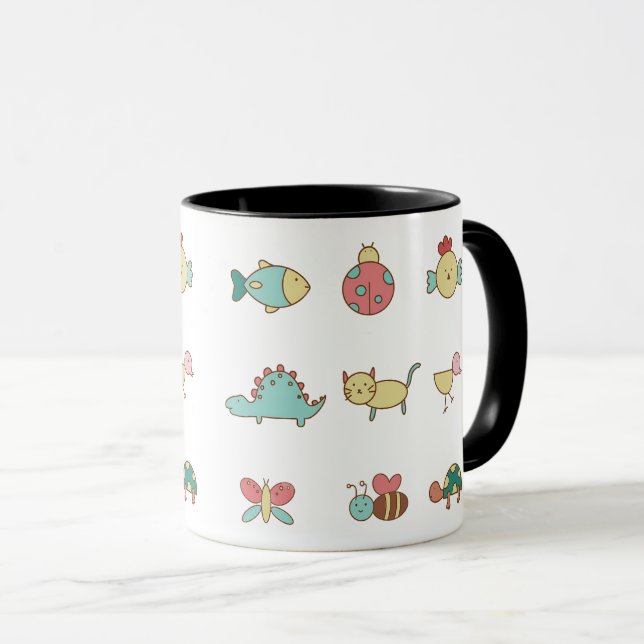 Caneca Boca-branca - Mug-padrão de animais de desenho - J (Frente Esquerda)