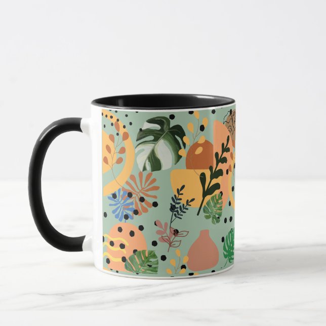 Caneca boho abstract tropical pattern -minimal leaf desig (Esquerda)