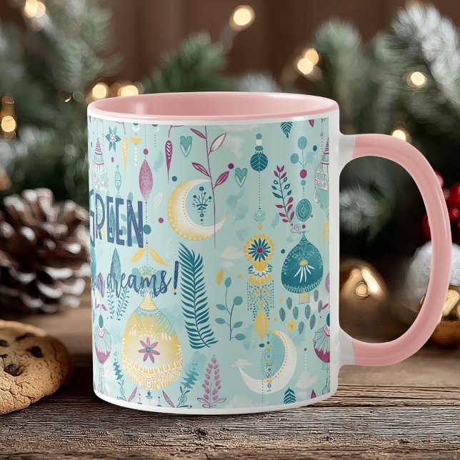 Caneca Boho chic luas e lanternas em turquesa e dourado (Criador carregado)
