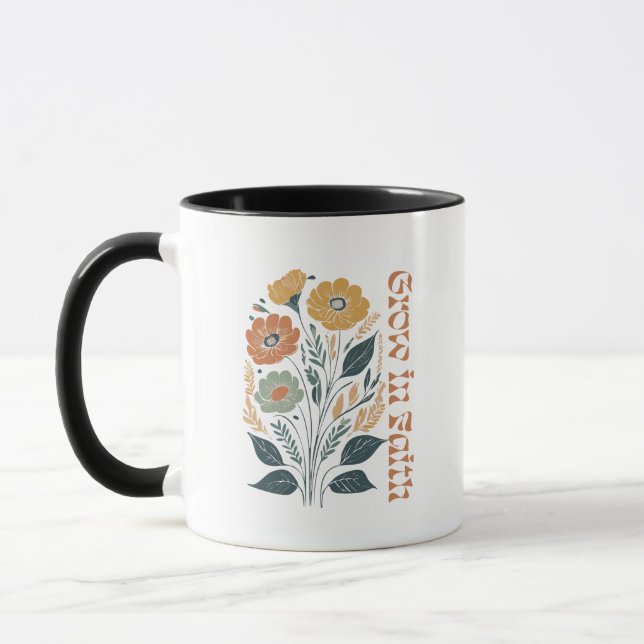 Caneca Boho Christian Inspirational Cresce em Fé (Esquerda)