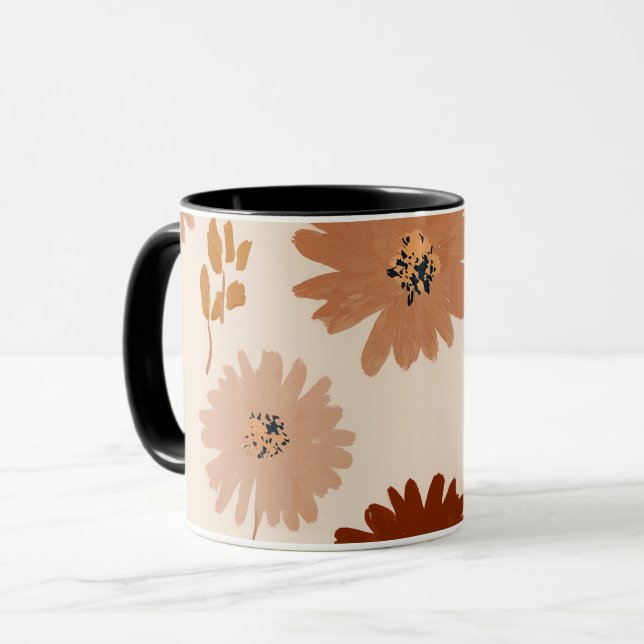 Caneca Boho Earth Tone Daisy Tan Floral Pattern (Frente Esquerda)