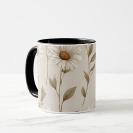 Caneca Boho Earth Tone Daisy Tan Floral Pattern