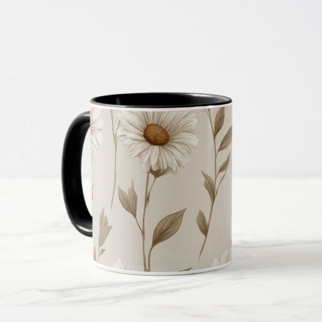 Caneca Boho Earth Tone Daisy Tan Floral Pattern (Frente Esquerda)