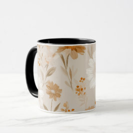 Caneca Boho Earth Tone Daisy Tan Floral Pattern
