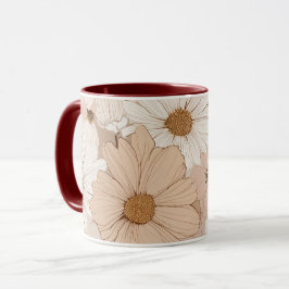Caneca Boho Earth Tone Daisy Tan Floral Pattern