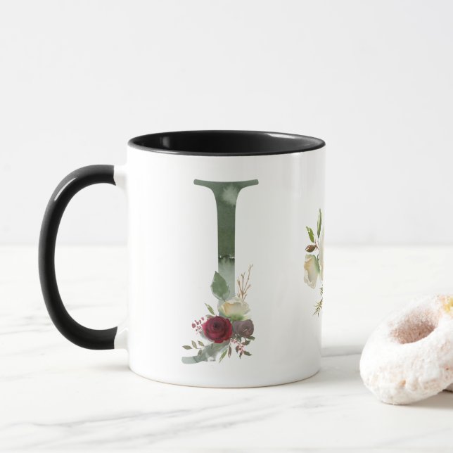 Caneca Boho Floral Monograma J Café (Com Donut)