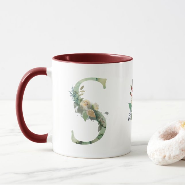 Caneca Boho Floral Monograma S Café (Com Donut)