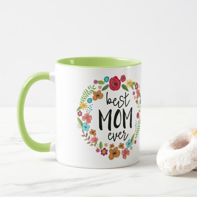 Caneca Boho floral verde-dia de as mães melhor mãe de sem (Com Donut)