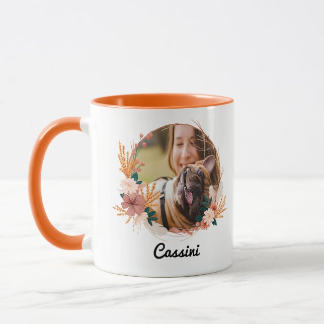 Caneca Boho Floral Wreath Name Dog Photo Mug (Esquerda)