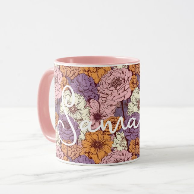 Caneca Boho Purple Pink Wild Flowers Floral Nome Personal (Frente Esquerda)