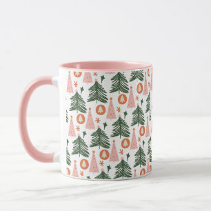 Caneca Boho Rosa Laranja Verde Árvores de Natal Verdes Tr