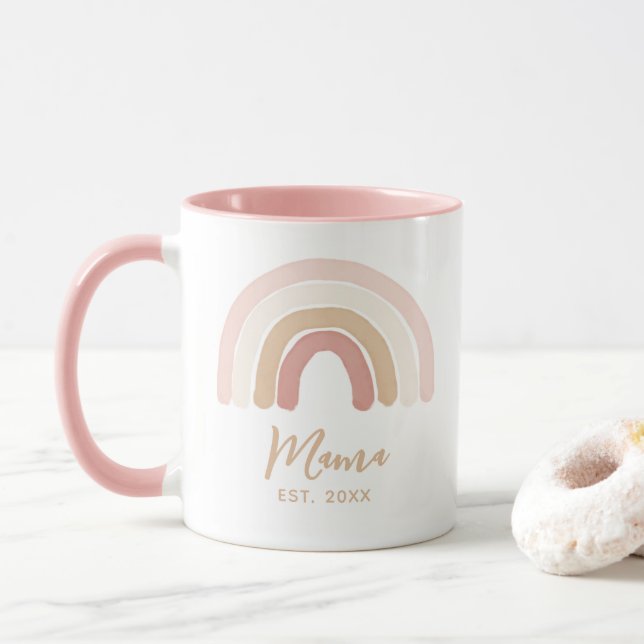 Caneca Boho Rosa Mama Arco-Íris Dia de as mães Estabeleci (Com Donut)