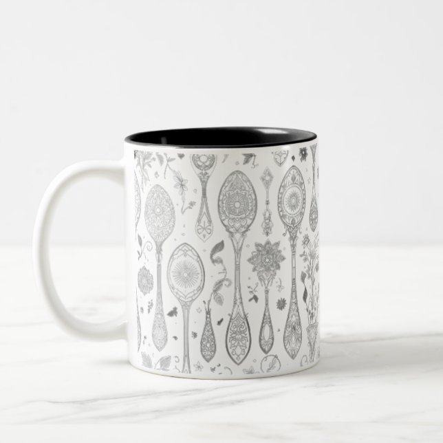 Caneca Boho-Style - Coluna Intricada Preta e Branc (Esquerda)