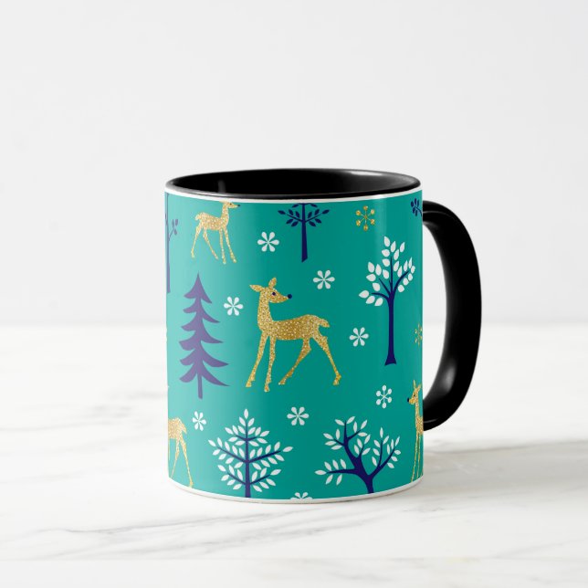 Caneca Boho Trees Dourados Deers Moderno (Frente Esquerda)
