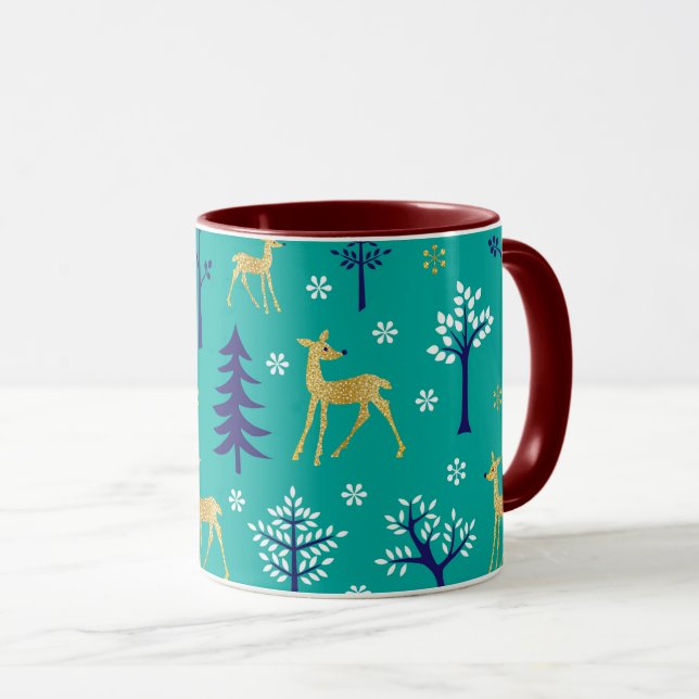 Caneca Boho Trees Dourados Deers Moderno (Frente Esquerda)