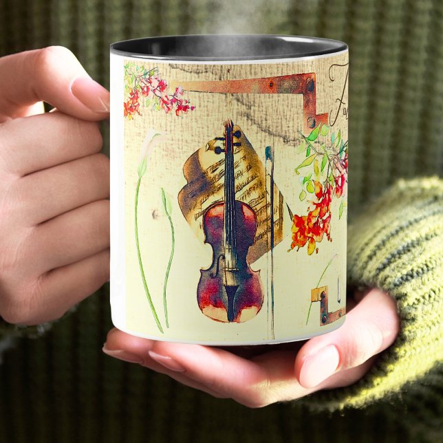 Caneca Boho Violin Flowers Colidem Com Afirmação (Criador carregado)