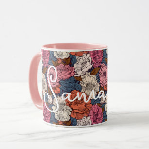 Caneca Boho Wildflower Monograma Floral Flores Ocidentais