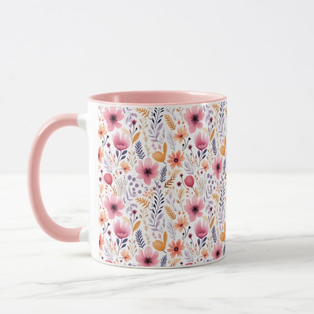 Caneca Boho Wildflower Rosa Laranja Cor-de-laranja Roxo F (Esquerda)
