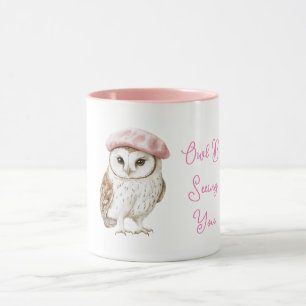 Caneca Boina Rosa Chic Marrom Branco Coruja Estará Vendo