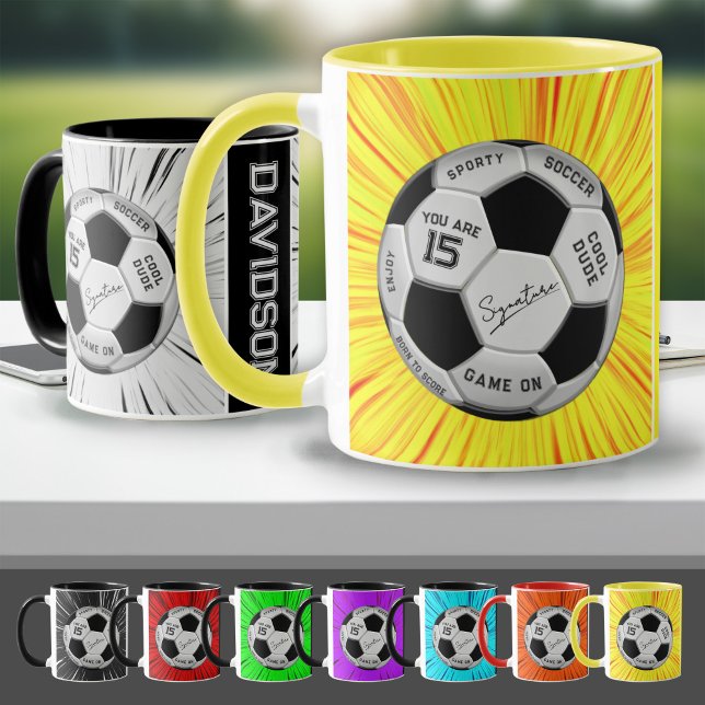 Caneca Bola de Futebol Amarela Personalizada com Idade e  (Criador carregado)