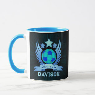 Caneca Bola de Futebol Azul Neon   Presentes Personalizad
