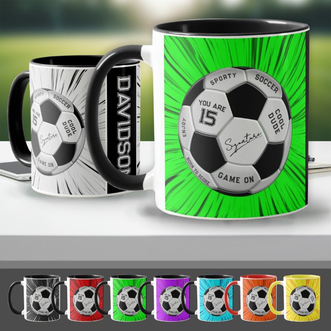 Caneca Bola de Futebol Personalizada Verde Texto de Anive (Criador carregado)