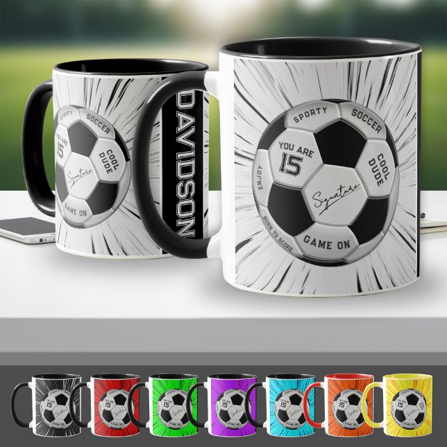 Caneca Bola de Futebol Preta e Branca Personalizada com I (Criador carregado)