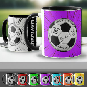 Caneca Bola de Futebol Rosa Personalizada Idade Nome Aniv