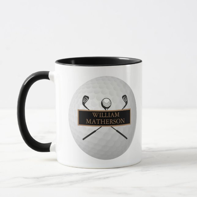 Caneca Bola de Golfe Clássica Preta e Dourada Personaliza (Esquerda)