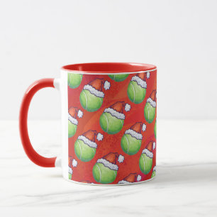 Caneca Bola de tênis em Santa Hat Padrão em Vermelho