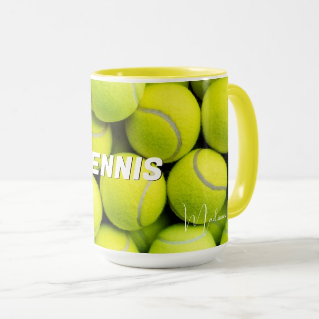 Caneca Bolas de Tênis de Texto Personalizadas (Frente Esquerda)