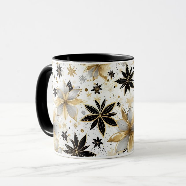 Caneca Bold Black and Gold Abstract Floral (Frente Esquerda)