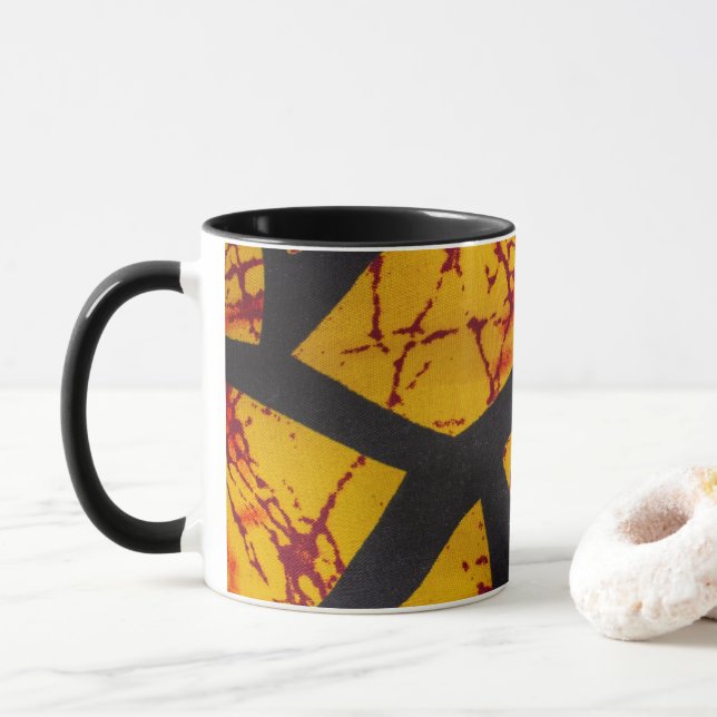 Caneca Bold Geometric African Wax Print Fabric - Gold, Re (Com Donut)