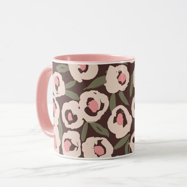 Caneca Bold Inky Floral Pattern | Hand-Drawn Botanical (Frente Esquerda)