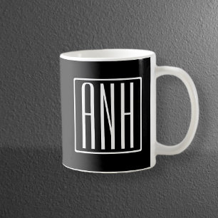 Caneca Bold Modern 3 Iniciais Monograma   Branco A Preto