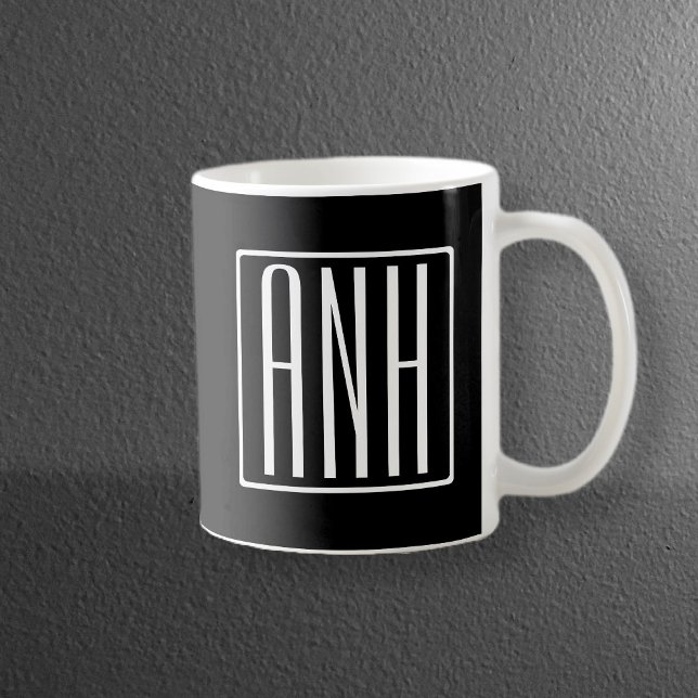 Caneca Bold Modern 3 Iniciais Monograma | Branco A Preto (Criador carregado)