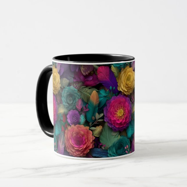 Caneca Bold Vibrant Floral Fantasy Art Gift Botânico (Frente Esquerda)