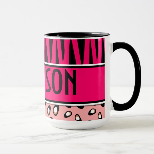 Caneca Boliche personalizada do leopardo da zebra do rosa (Direita)