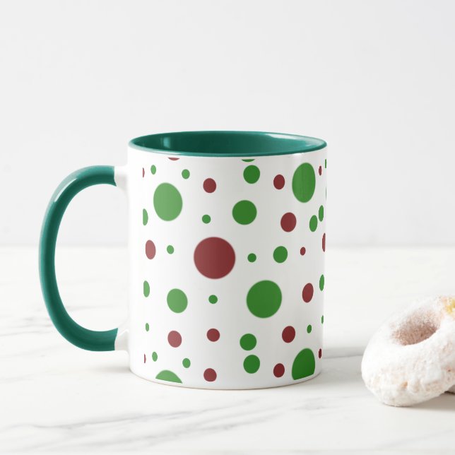 Caneca Bolinhas bonita de Natal Padrão verde (Com Donut)