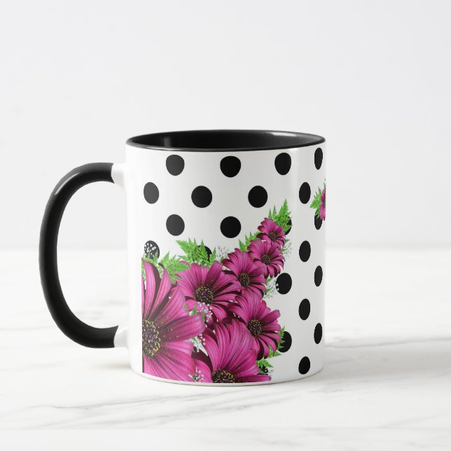 Caneca Bolinhas bonito de flores rosa (Esquerda)
