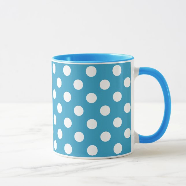 Caneca Bolinhas brancas no fundo azul de peacock (Direita)