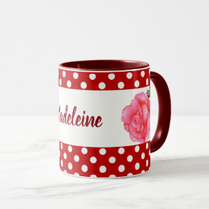 Caneca Bolinhas de Arte Floral de Rosas Rosa Personalizad