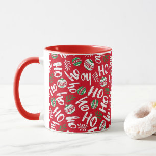 Caneca Bolinhas de Natal Vermelhas e Verdes Ho Ho Ho Verm