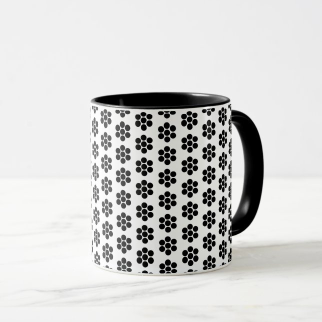 Caneca Bolinhas Florais Brancas Amarelas Simples (Frente Esquerda)