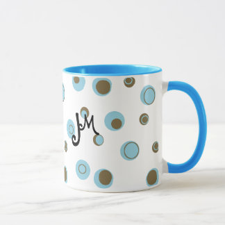 Caneca Bolinhas Marrons Azuis Aqua Monogramadas