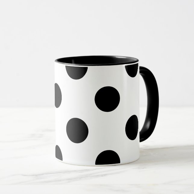 Caneca Bolinhas Preta e Branca (Frente Esquerda)