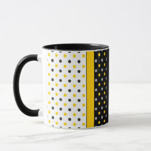 Caneca Bolinhas preto e branco cinzentas amarelas