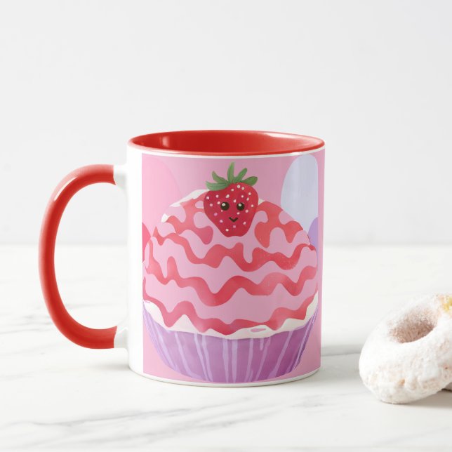 Caneca Bolo curto de morango (Com Donut)
