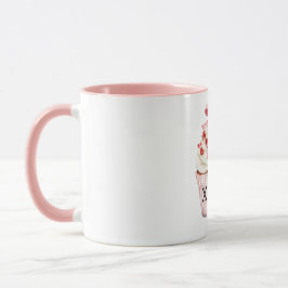 Caneca Bolo de Aniversário Cupcake Corações Vermelhas Laç